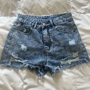 SHEIN Blue Distressed Jean Shorts with Frayed Hem